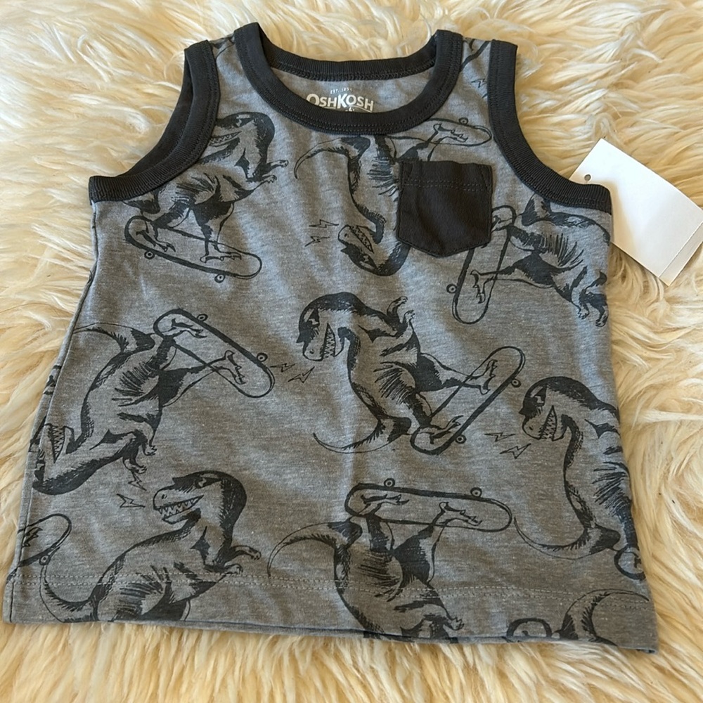 OshKosh B’Gosh Baby Tank Top Muscle Tee Gray Dinosaur Size 6M